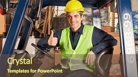  Presentation with young students working in groups - Presentation theme enhanced with mail distrobution - young warehouse worker with thumbs background and a tawny brown colored foreground