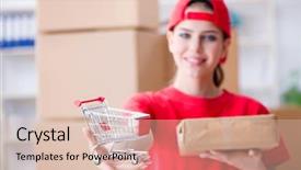  Presentation with distribution - PPT layouts featuring mail distrobution - young woman working in parcel background and a lemonade colored foreground