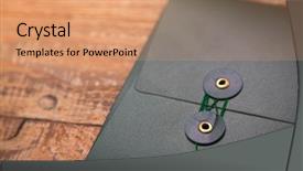  Presentation with wood sculpture - Cool new PPT layouts with mail letter on wood background backdrop and a coral colored foreground