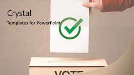  Presentation with vote - Colorful slide set enhanced with mail mark - close up of male hand backdrop and a soft green colored foreground