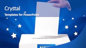  Presentation with voting - Theme having mail mark - voting hand with ballot background and a ocean colored foreground