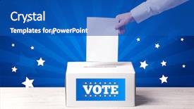  Presentation with voting - Colorful PPT theme enhanced with mail mark - voting hand with ballot backdrop and a teal colored foreground