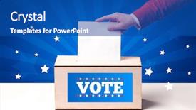  Presentation with voting - Presentation theme having mail mark - voting hand with ballot background and a ocean colored foreground