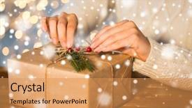  Presentation with christmas new year frame banner - PPT theme enhanced with mail paper with fir brunch background and a  colored foreground