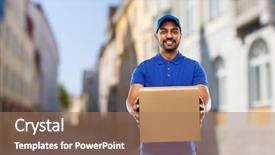  Presentation with old man - Slide set having mail service and shipment concept background and a coral colored foreground