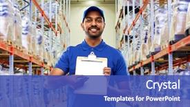  Presentation with concept illustration of customer service - Presentation theme enhanced with mail service and shipment concept background and a cobalt blue colored foreground