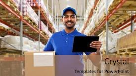  Presentation with mail - Slide set enhanced with mail service technology and shipment background and a coral colored foreground