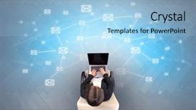  Presentation with mail - Beautiful slide deck featuring mail symbols with woman using backdrop and a  colored foreground