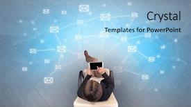  Presentation with for medical device - Colorful theme enhanced with mail symbols with woman using backdrop and a  colored foreground