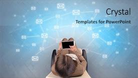  Presentation with mail server - Cool new PPT theme with mail symbols with woman using backdrop and a light blue colored foreground