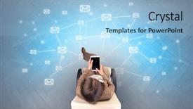  Presentation with mail - Amazing presentation theme having mail symbols with woman using backdrop and a light blue colored foreground