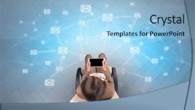  Presentation with mail - Colorful presentation design enhanced with mail symbols with woman using backdrop and a light blue colored foreground