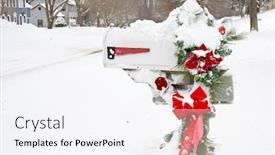 Presentation with snow - Audience pleasing PPT theme consisting of telegram - mailbox with christmas decorations covered backdrop and a sky blue colored foreground