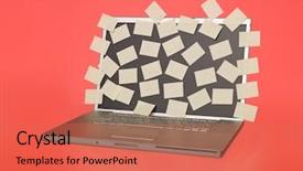  Presentation with post mortem - Presentation theme enhanced with mailing list - grey laptop overflowed with empty background and a coral colored foreground