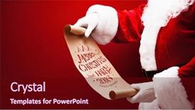  Presentation with congratulation - Slide deck enhanced with mailing list - santa claus is holding paper background and a wine colored foreground