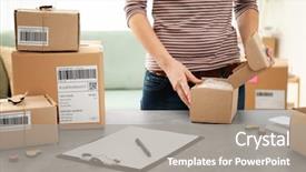  Presentation with home based business - Colorful presentation theme enhanced with mailing list - young woman preparing parcels backdrop and a gray colored foreground