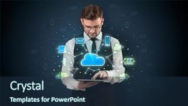  Presentation with cloud technology - PPT theme enhanced with mailing software - chalk drawn cloud technology symbols background and a navy blue colored foreground