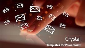  Presentation with finger - Colorful PPT theme enhanced with mailing software - finger touching tablet with white backdrop and a tawny brown colored foreground