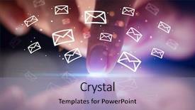  Presentation with finger - PPT layouts with mailing software - finger touching tablet with white background and a light blue colored foreground