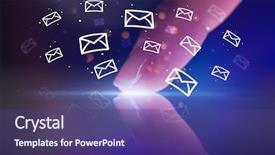  Presentation with finger - Slide deck having mailing software - finger touching tablet with white background and a violet colored foreground