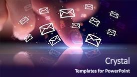  Presentation with finger - PPT theme having mailing software - finger touching tablet with white background and a navy blue colored foreground