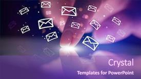  Presentation with hand touching finger digital - Presentation theme enhanced with mailing software - finger touching tablet with white background and a violet colored foreground