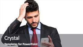  Presentation with software - Audience pleasing slides consisting of mailing software - portrait of a worried man backdrop and a dark gray colored foreground