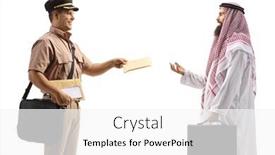  Presentation with letter - PPT theme having mailman-delivering-a-letter background and a white colored foreground