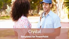  Presentation with jumbled letters for kindergarten - PPT theme enhanced with mailman delivering letters to woman background and a coral colored foreground