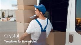  Presentation with car - Beautiful PPT theme featuring mailman-unloads-the-car backdrop and a coral colored foreground