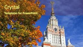  Presentation with university building - Amazing PPT theme having rising stars orange blue - main building of moscow state backdrop and a tawny brown colored foreground