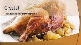  Presentation with roasted chicken - Presentation theme consisting of main part - chicken roasted with potato background and a coral colored foreground