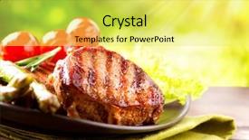  Presentation with food bbq - Colorful theme enhanced with food menu - grilled beef steak bbq barbecue backdrop and a yellow colored foreground