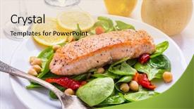  Presentation with chickpea - Beautiful slides featuring main course - grilled salmon with spinach chickpea backdrop and a yellow colored foreground