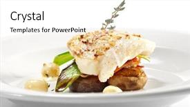  Presentation with bacon - Theme enhanced with hot fish dishes - halibut fillet background and a white colored foreground