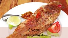  Presentation with aquaculture fish farming - Presentation with violet fries - savory on wood fried fish background and a red colored foreground