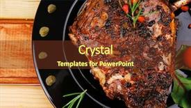  Presentation with ribs - PPT theme enhanced with served ribs with rosemary and cherry tomato background and a tawny brown colored foreground