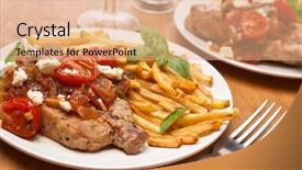  Presentation with garlic - Colorful slides enhanced with main meal - two servings of pork chops backdrop and a coral colored foreground