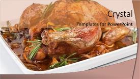  Presentation with roasted chicken - Colorful slide set enhanced with whole roasted stuffed chicken in a dish on white background backdrop and a gold colored foreground