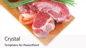  Presentation with main course - PPT theme having main course fresh raw beef background and a sky blue colored foreground