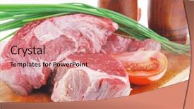  Presentation with main course - PPT theme having main course fresh raw beef background and a coral colored foreground