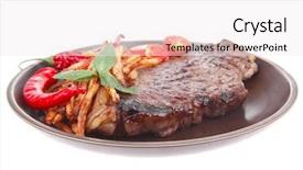  Presentation with main course - PPT theme featuring main course grill beef steak background and a white colored foreground