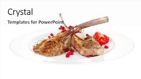  Presentation with main course - Audience pleasing PPT theme consisting of main course grilled ribs with rice and tomatoes on white plate over white background backdrop and a white colored foreground