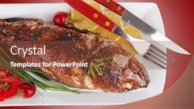  Presentation with main course - Amazing slides having main-course-whole-fried-sunfish backdrop and a tawny brown colored foreground