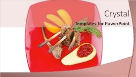  Presentation with mango fruit - Colorful PPT layouts enhanced with main entree grilled beef small ribs served with mango fruit and filled avocado on red dish isolated over white background backdrop and a lemonade colored foreground