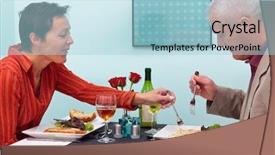  Presentation with dining restaurant - PPT theme having main event - photo of a mature couple background and a light blue colored foreground