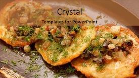  Presentation with potato croquettes - Presentation theme featuring main event - potato pancakes background and a coral colored foreground