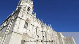  Presentation with facade - Presentation featuring main facade of jeronimos monastery lisbon portugal background and a soft green colored foreground