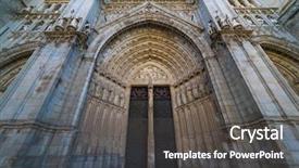  Presentation with spanish style - Beautiful presentation design featuring main gate toledo - cathedral primada backdrop and a dark gray colored foreground