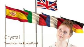  Presentation with language - Beautiful slide set featuring main language flags behind teenager thinking backdrop and a cream colored foreground